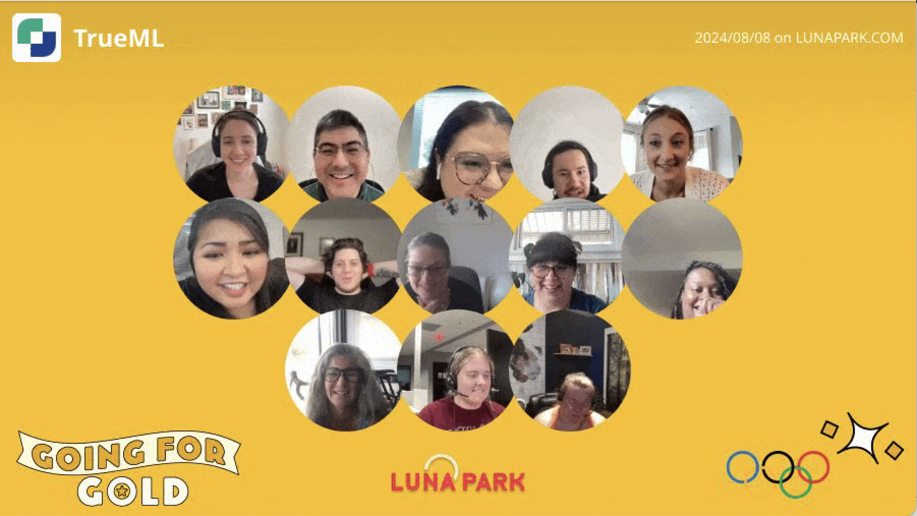 A screenshot of TrueML employees participating in a virtual event.