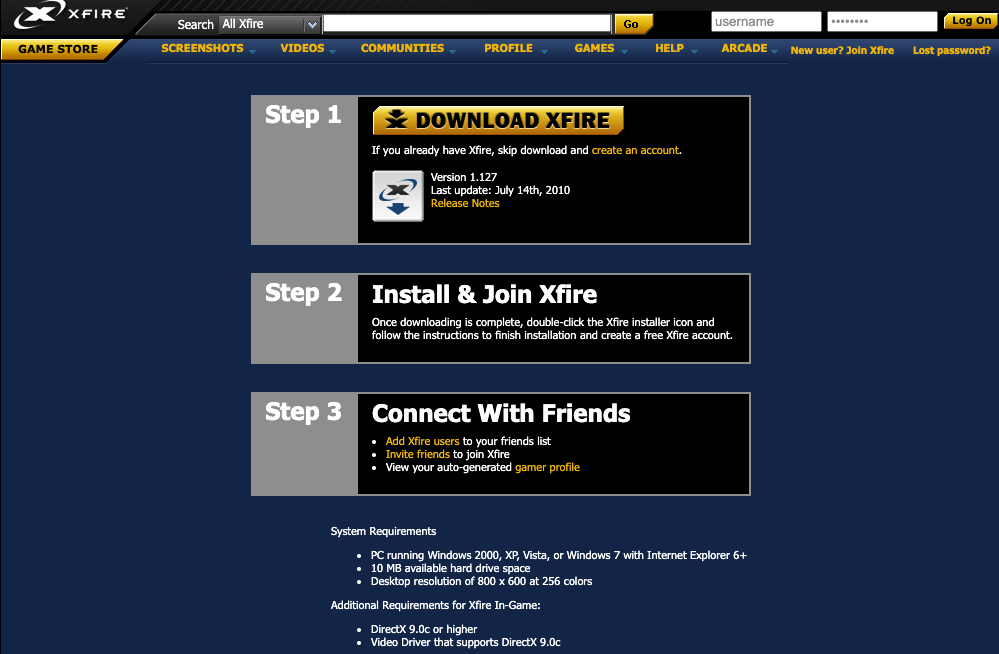 xfire download screen